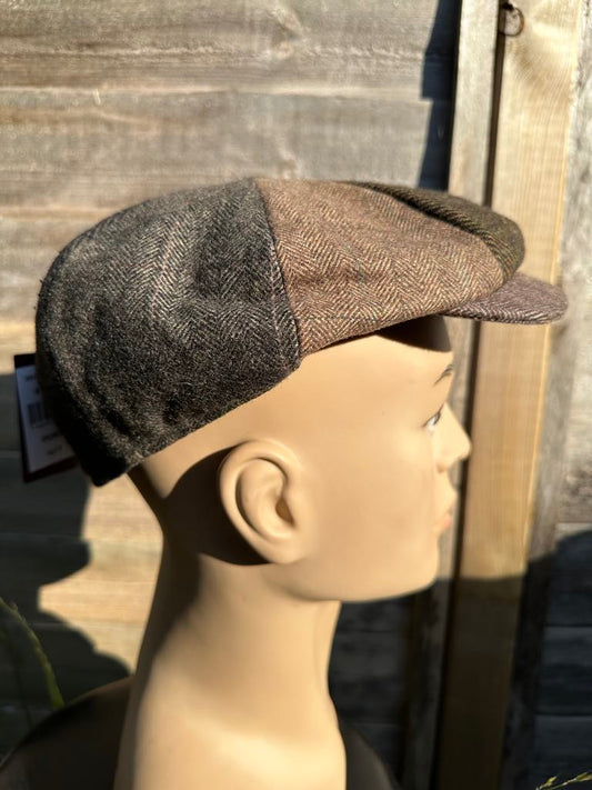 Hawkins Country Collection Patchwork Tweed Cap 59cm 7 1/4" Wool Blend Newsboy Hat