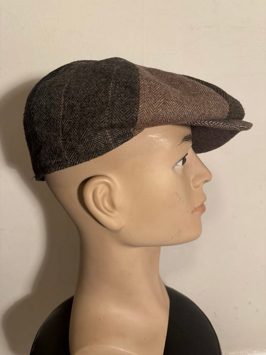 Hawkins Country Collection Tweed Flat Cap 58cm Wool Blend Brown Herringbone Newsboy Hat