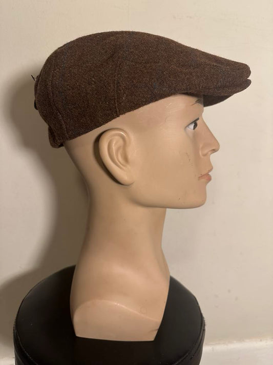 Men's Brown Tweed Flat Cap - 100% Wool Newsboy Ivy Hat - One Size Fits All