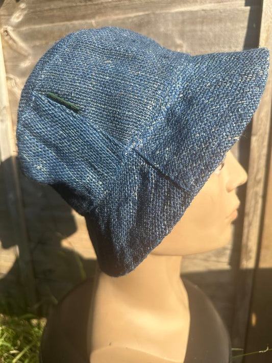 Blue Handmade Hemp Bucket Hat – Unisex Eco-Friendly Festival Beach Cap – Boho Style