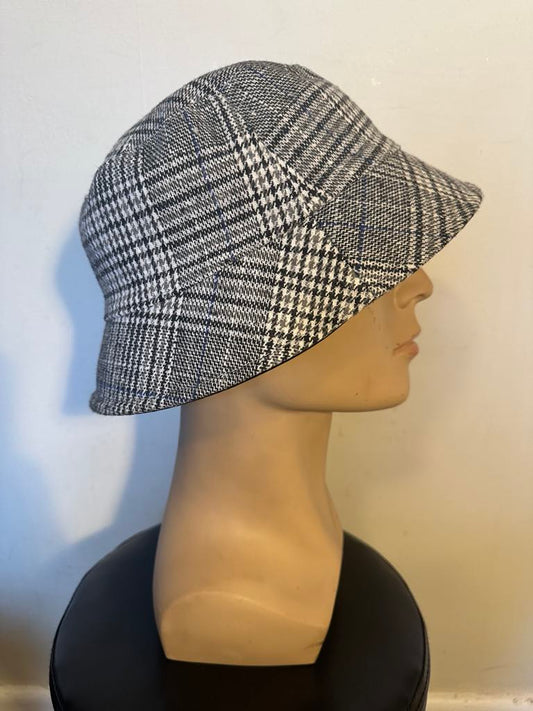 Reversible Bucket Hat Plaid & Black PU Faux Leather Unisex Trendy Street Style Cap