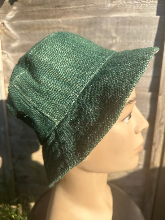 Green Handmade Hemp Bucket Hat – Unisex One Size Fits All – Eco-Friendly Festival Boho Style